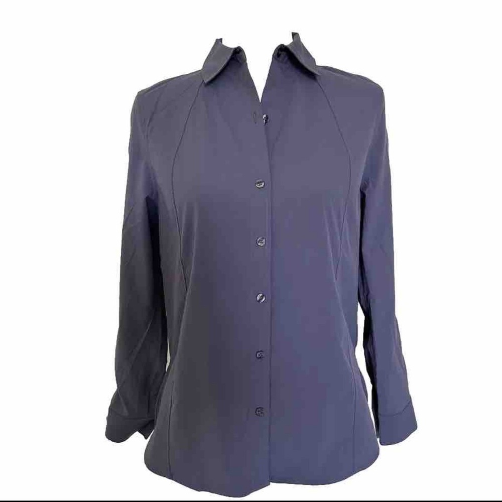 Athleta Relaxed Performance‎ Poplin Top Purple Button Shirt WOMENS SIZE XXS NWOT